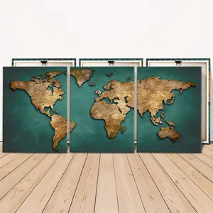 3 Counts Wooden Framed Canvas, Vintage World Map Art Images, Exquisite Poster, Perfect Living Room Decoration, Modern Home Decoration, Modern Art, Fashion Family Poster, Wall Art Decoration, Odorless, Artwork