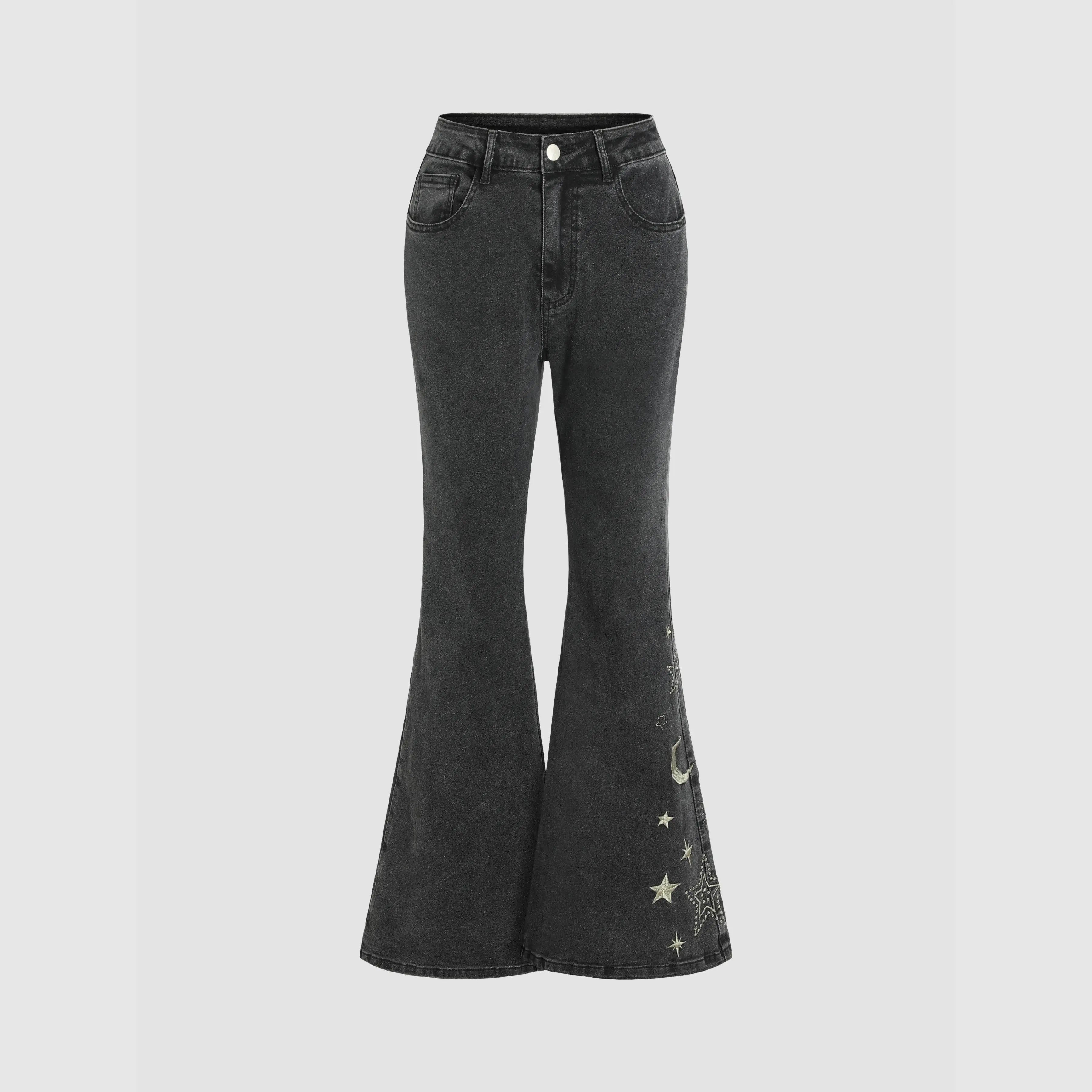 Cider Women's High-Rise Star Flared High-Stretch Denim Jeans, Women's Bottom, Zip