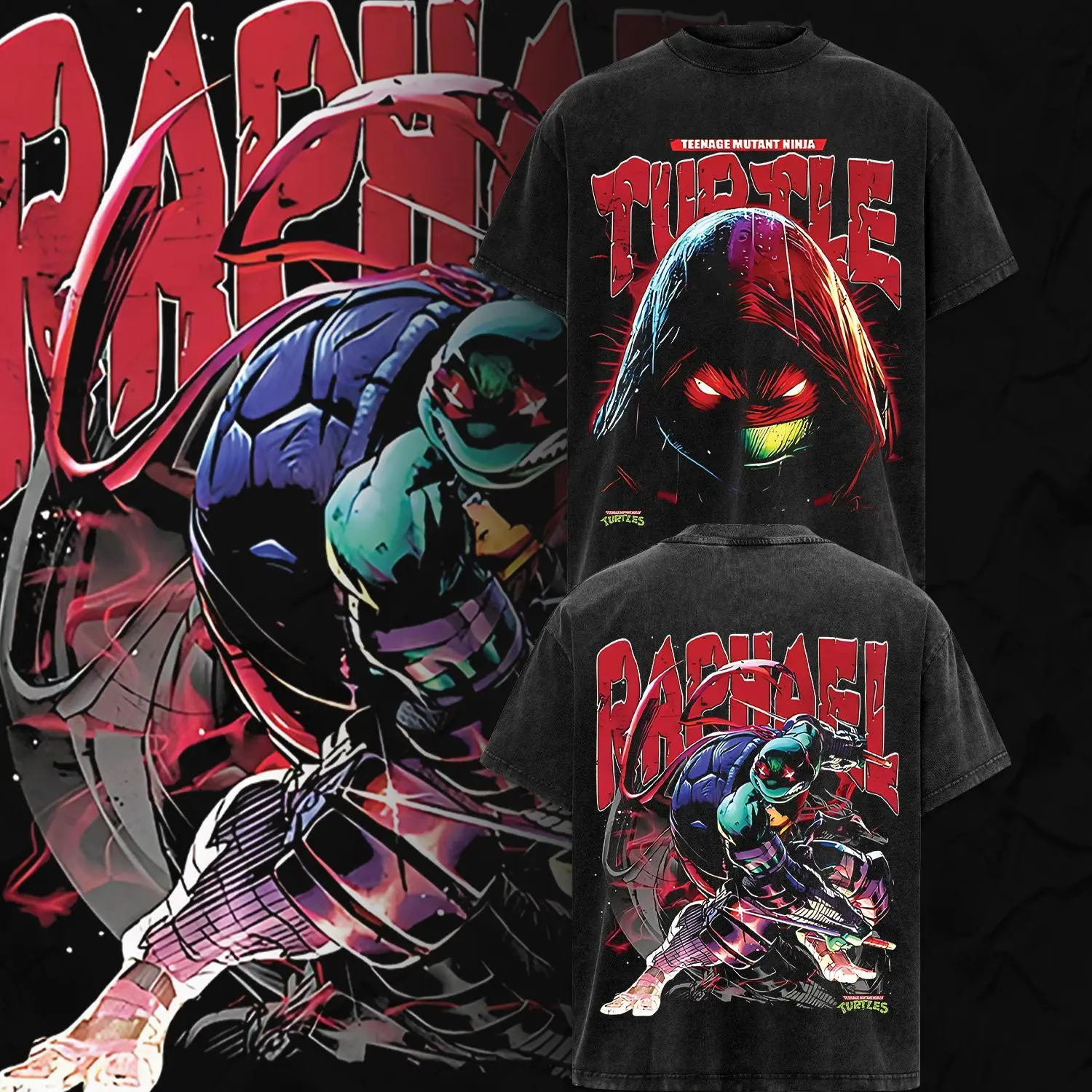 [COLLECTION] Teenage Mutant Ninja Turtles Heroes – Donatello, Raphael, Leonardo & Michelangelo Graphic T-Shirt, Double-Sided Print Tee, Oversized Acid Wash Cotton Shirt, Lightweight Vintage Streetwear, Classic Cartoon Movie Fan Apparel