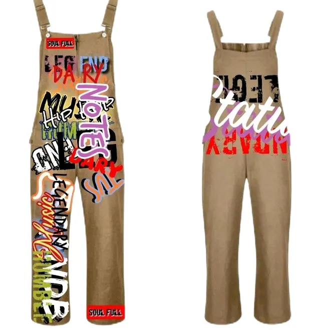GRAFFITI BIB OVERALLS - Khaki Color with Colorful Graffiti Design for Stylish Comfort