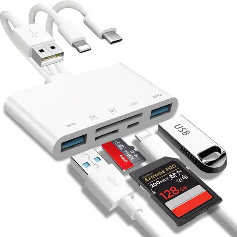 [Free!!Ship!] Memory Card Reader, 5-in-1 USB OTG Adapter & SD Card Reader for iPhone/iPad, USB C and USB A Devices with Micro SD &SD Card Slots, Supports SD/Micro SD/SDHC/SDXC/MMC