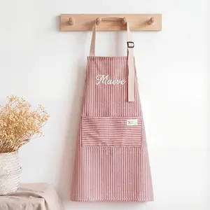 Personalized Apron for women, Custom Striped Apron With Pockets, Embroidered Adult Baking Apron with Adjustable Straps, Gift for Her
