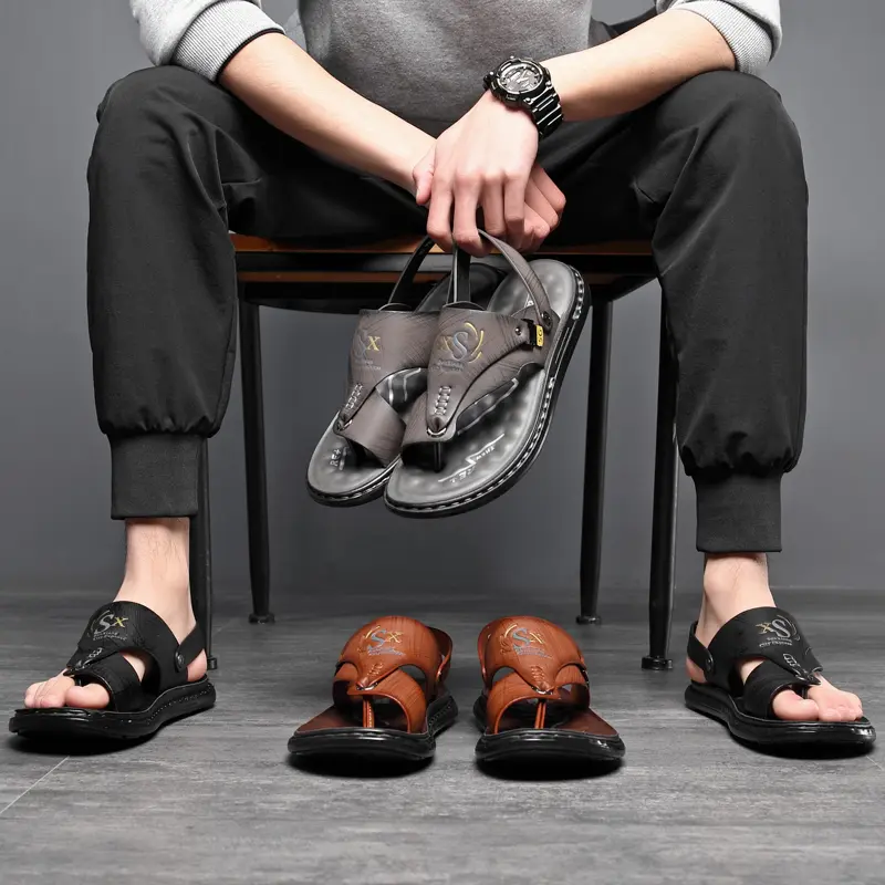 Sandals Microfiber leather latex cushion casual toe slipper beach shoes