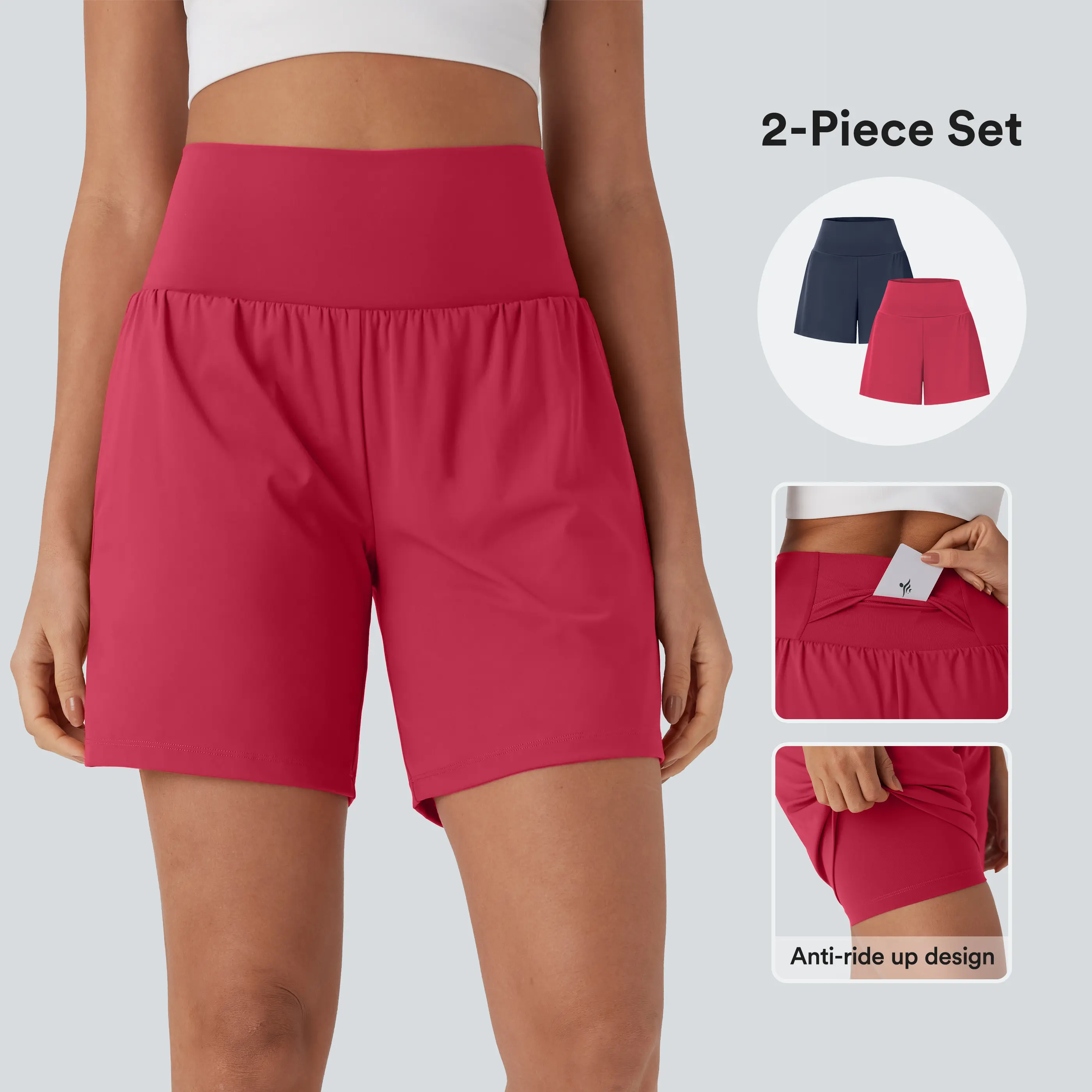 Halara 2-Piece Softlyzero Airy Super High Waisted 2-in-1 InstantCool Yoga Shorts 7" with Pockets Set