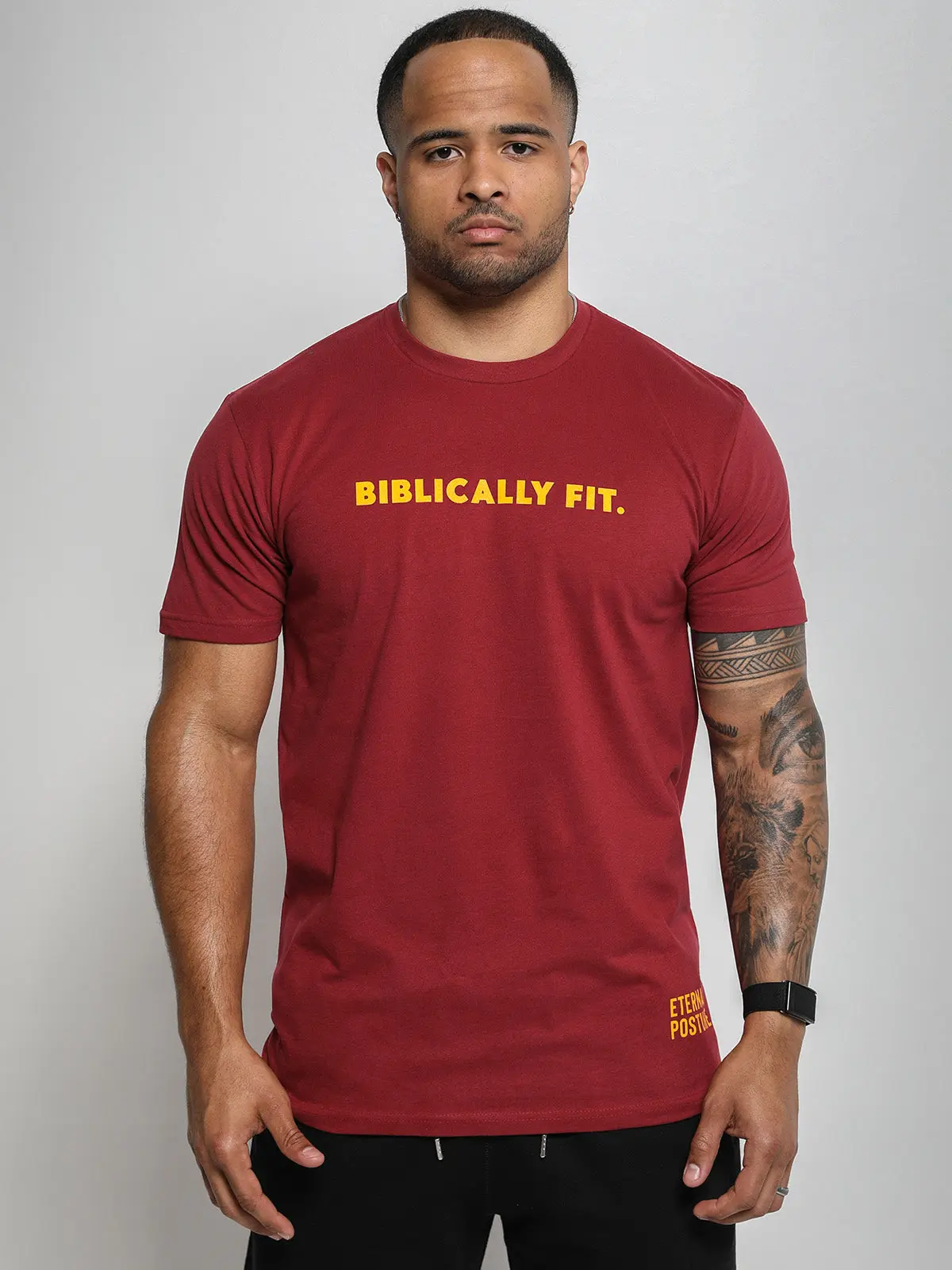 Eternal Posture Sueded TechFit Tee - Biblically Fit Maroon Fitted Short Sleeve Crew Neck Casual Fitness T-Shirt