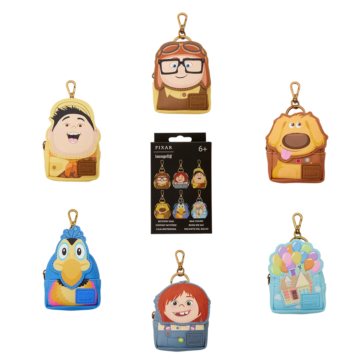 Loungefly Disney Pixar Up Collectible Mystery Blind Box, Polyurethane Mini Backpack Style Keychain Bag Charm with Zippered Compartment, Mini Handbag Charms & Twillies, Character Art, Cartoon Charms & Twillies