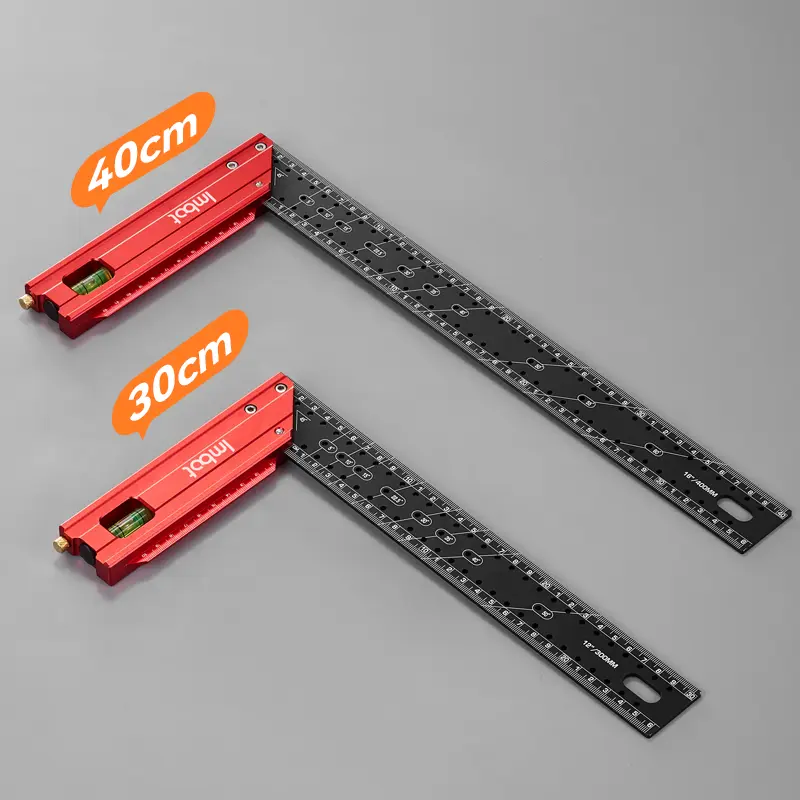 IMBOT Carpenter's Square with Level Function, Durable Aluminum Alloy Industrial Measuring Tool and Marking Instrument, Ideal for Carpentry, Construction Hardware Work, and Ruler Applications