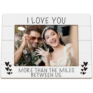 Long Distance Relationship Gifts Picture Frames, Couple Gifts for Him Her, Couples Wooden Photo Frames, I Love You More Than the Miles Picture Photo Frame for Desk Table 4x6 Photos