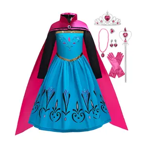 LOEL Princess Costume for Girls Fancy Dress up Snow Queen Princess Dress with Cape for Halloween Snow Party Cosplay Dress Up Outfits