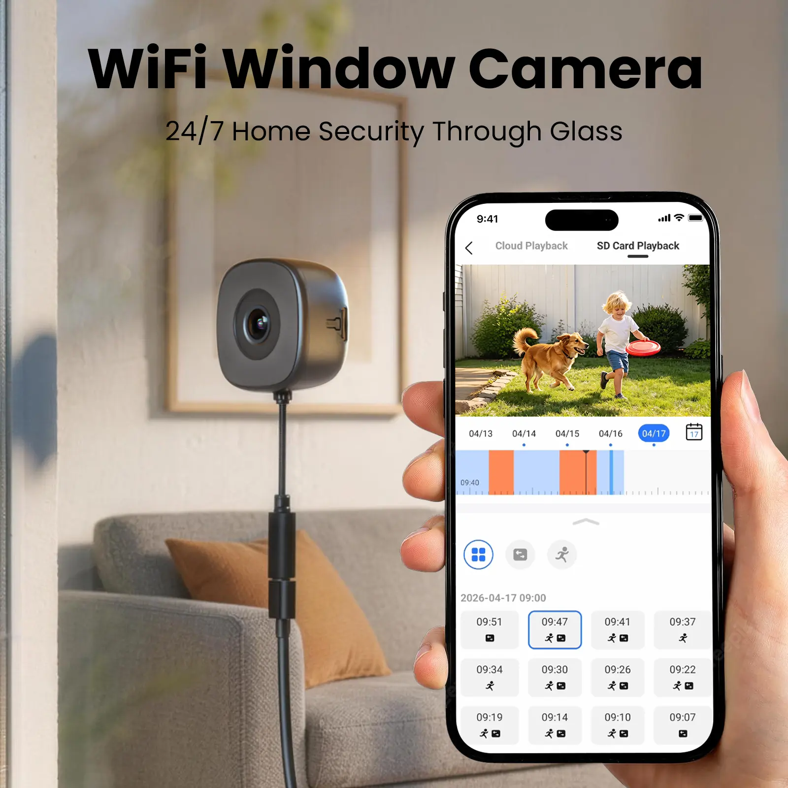[SummerWins] 2K 3MP Window Camera Full Color Night Vision No Drill 3-Min Install 2.4G/5G Dual Band WiFi 24/7 Record  WiFi Home Security Camera AI Human Detection Two-Way Audio Indoor Glass Mount for Home Security Monitoring Installation