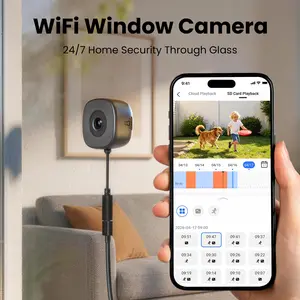 [Summervibes] 2K 3MP Window Camera Full Color Night Vision No Drill 3-Min Install 2.4G/5G Dual Band WiFi 24/7 Record  WiFi Home Security Camera AI Human Detection Two-Way Audio Indoor Glass Mount for Home Security Monitoring Installation