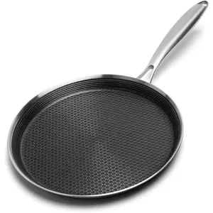 Nonstick Crepe Pan 12 inch Stainless Steel Crepe Pan Honeycomb Coating Flat Skillet Tawa Dosa Tortilla Pan,Omelet Pan with All Stove Tops , Induction Compatible
