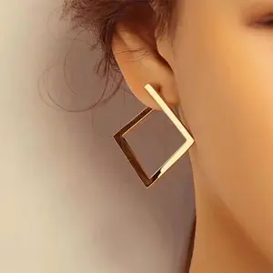 Geometric Square Earrings  Gold Hollow Square Hoops