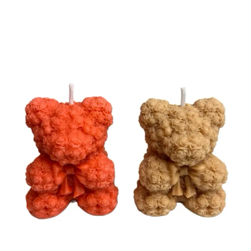 Mini Rose Bears made from Soy Wax Custom Color - Orange Beige Brown and Green Decorative Candles