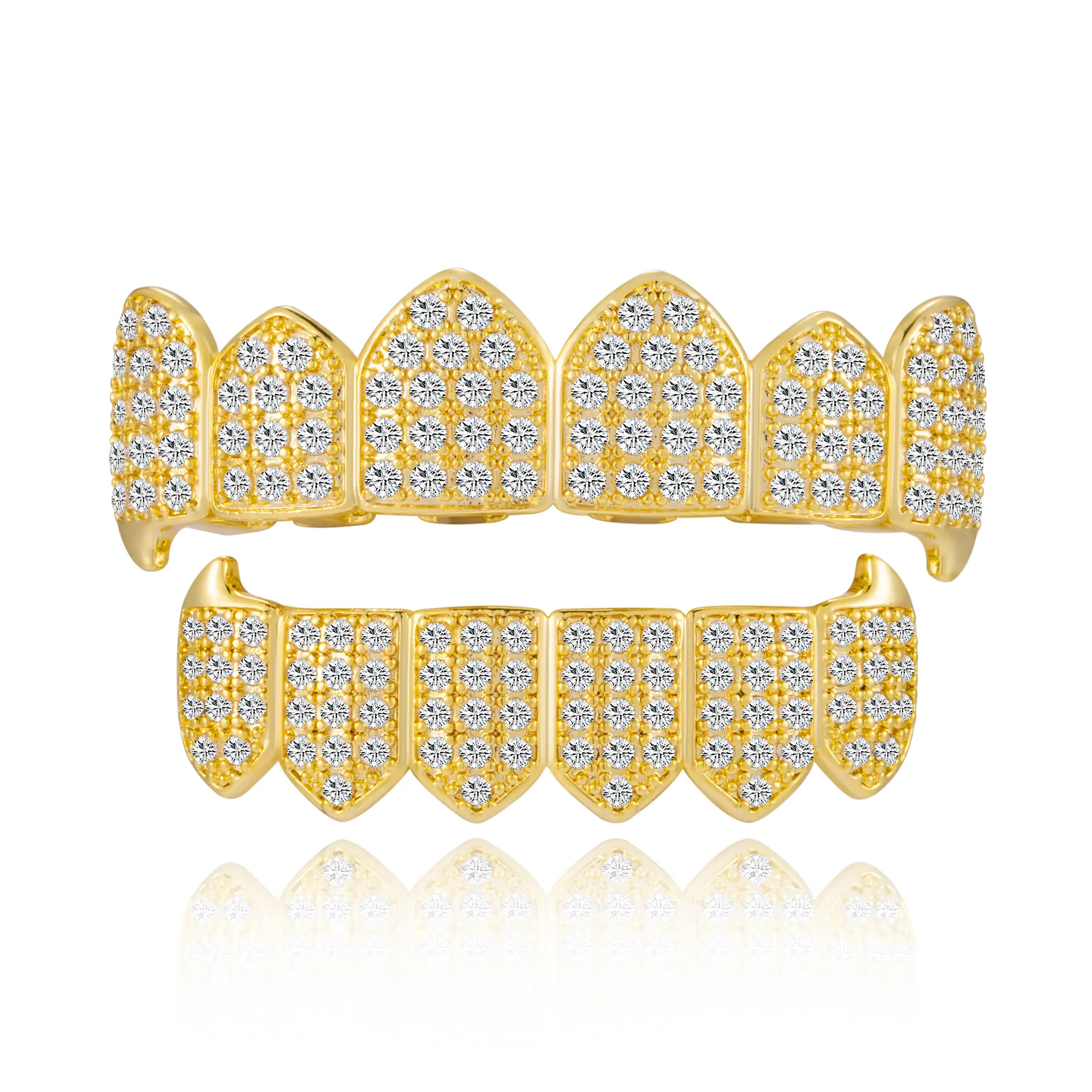 Hip Hop Bling Teeth Grillz for Men & Women Gold Grills for Teeth Men 6-8 Teeth Caps Top Bottom Set Mens Mouth Dental Grillz Teeth Vampire Fangs For Halloween