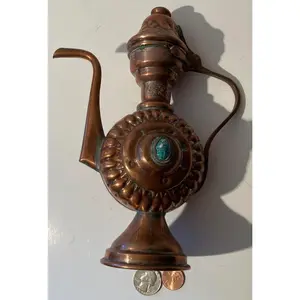 Vintage Metal Copper Teapot, Water Pitcher, 8" Tall, Serving Pitcher, Kitchen Decor, Table Display, Shelf Display
