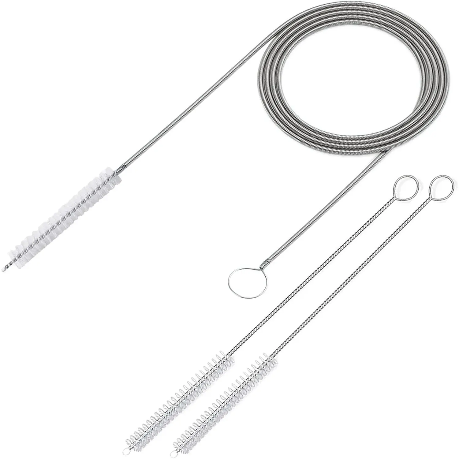 Steel Long Wire Brush Plumbing Accessory - 60-in x 2/5-in Drain Cleaning Tool for Car, Fridge Plumbing Drains, Includes Brushes & Dusters, Metal Wire