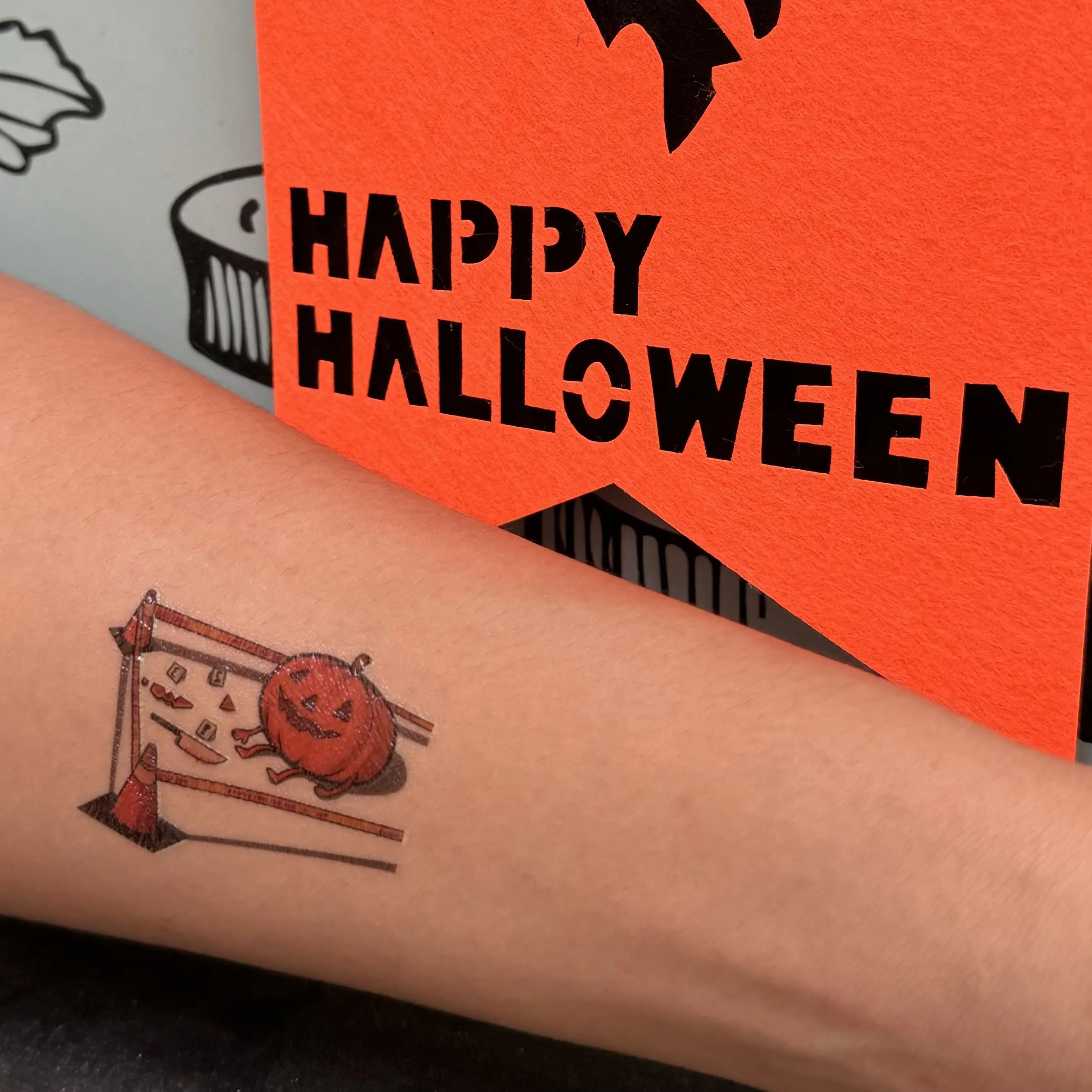 "Pumpkin Homicide" Inky Inky Glow in the Dark Halloween Temporary Tattoo