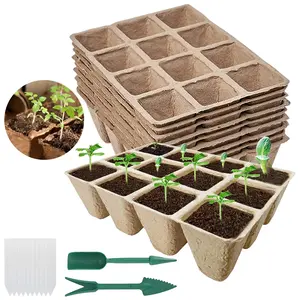 10 Pack Biodegradable Paper Seedling Trays, Durable Growing Tray, 12 Grids Per Tray, Easy Cut, Suitable for All Flowers & Vegetables, (Free A Set Of Seedling Lifters And Labels), Growing Kit