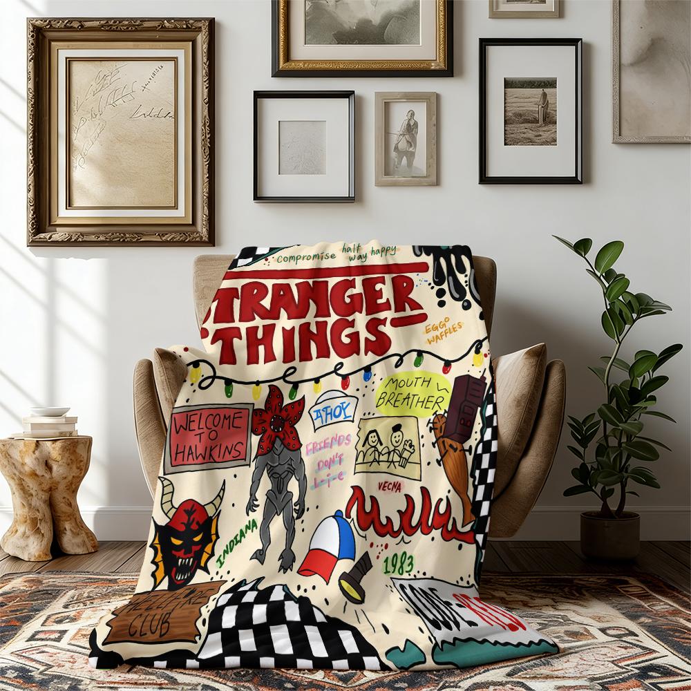 Stranger Things Flannel Blanket | Cozy Hawkins-Inspired Throw for Nostalgic Fans | Soft & Warm for Couch, Bed, and Movie Nights Suitable for all four seasons This is the best gift for couples, children, parents and friends, and it can express deep love.