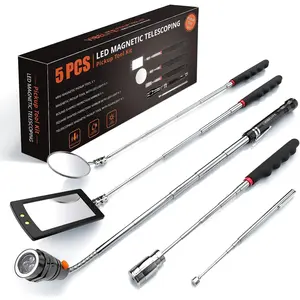 Telescoping Magnetic Pick Up Tool Magnetic Sweepers with 1 lb and 15 lb Pickup Rod, Round and Square 360 Swivel Adjustable Inspection Mirror and Flexible LED Flashlight, Birthday Gifts for Men, Dad
