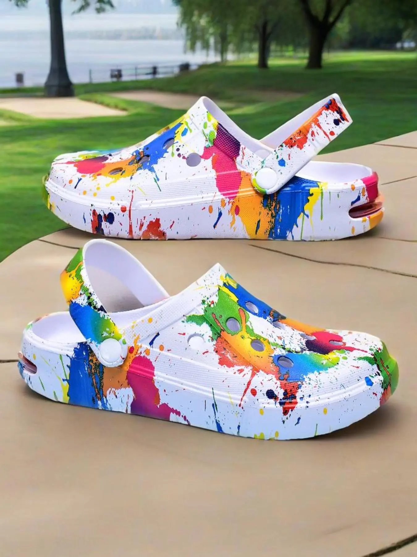Colorblock Painting Splatter Print Platform, Casual Comfortable Breathable Sports Sandals for Beach, Outdoor Sports Sandals for Women & Men, Foot Clogs, Summer Clogs