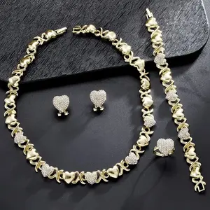 4 Pieces/Set Classic Elegant Heart Shape Gemstone Jewelry - Necklace, Earrings, Bracelets & Rings, Luxury Accessories For Women & Girlfriend, Ideal For Engagement, Wedding & Parties jewelry set