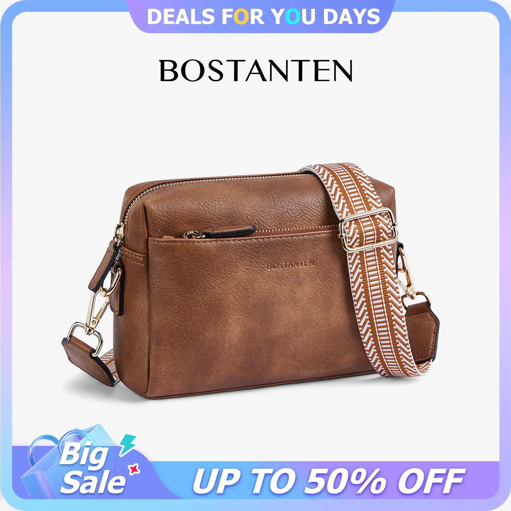 BOSTANTEN Women's Vintage Leather Crossbody Bag - Casual Shoulder Sling, Everyday Handbag for Women with Adjustable Strap (Summervibes), Handbag Sling Bag