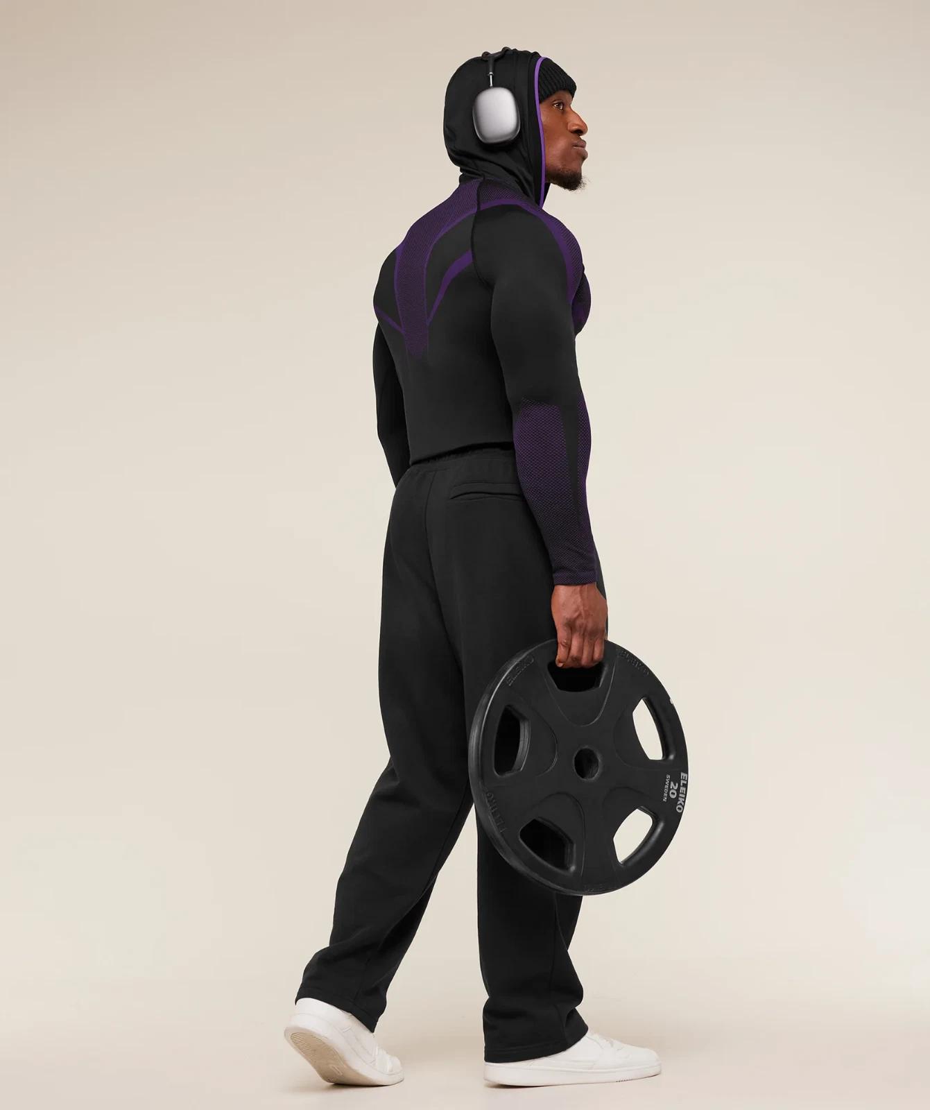 ONYX 5.0 Seamless Hoodie - Black/Athletic Purple Men's Fitted Athletic Hoodie for Workout