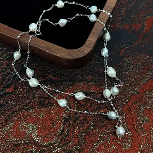 PEARLISM Freshwater white pearl full string necklace.Suitable for sweaters and coats.(70cm/100cm)- JFDN