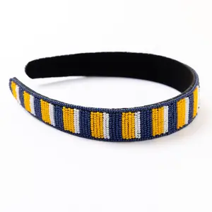 Game Day Striped Beaded Headband Yellow + Blue