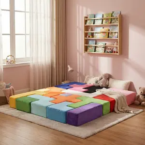 Modular Play Couch, Convertible Kids Sofa to Toddler Lounge Bed, Block Splicing Foam Furniture for 3+ Years Old, Comfy Children Couch for Christmas & Birthday Gifts