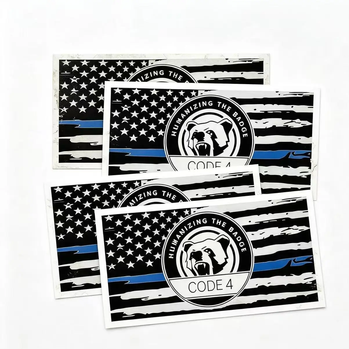 Thin Blue Line A Code 4 Sticker(3 pack), Humanizing The Badge Bear Emblem Patriotic Vinyl Decal, Weatherproof Waterproof Bumper Sticker, Multi-Surface Decor for Car Windows, Laptop, Suitcase, Patriotic American Themed Gift