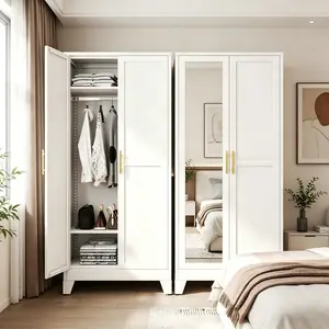 Metal Clothing Storage Wardrobe with Mirror, 71" Armoire Closet with 2 Mirror Doors, Adjustable Shelves & Hanging Rod for Bedroom
