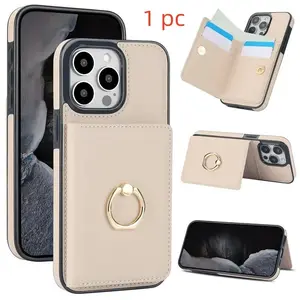 Card Holder Smartphone Case with 360 Degree Rotating Ring Stand, Durable Protective Wallet Cover Casing Compatible with iPhone 16e, 16, 15, 14, 13, 12 Pro Max