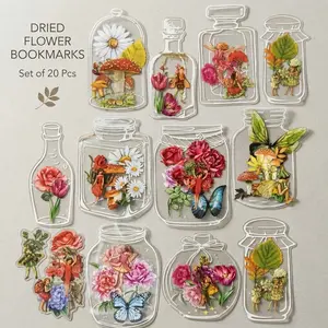 20pcs DIY Transparent Dried Flower Bookmarks, Kids Craft Kit, Cartoon Pressed Flowers, Plants, Leaves, Notes, Fall, Book Lovers' Handicrafts