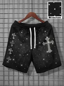 Men's Casual Trendy Shorts, Graphic, Diamond Embellished, Slim Fit Design, Perfect for Leisure Wear, Fashionable and Comfortable