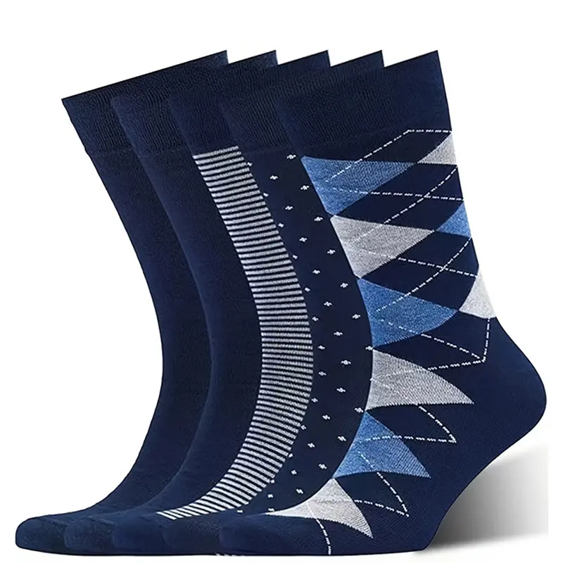 Men's Business Sports Socks (4-Pair Pack) - Mid-Calf, Striped/Solid/Argyle, Breathable, Versatile, Plus-Size Friendly - New Autumn Collection