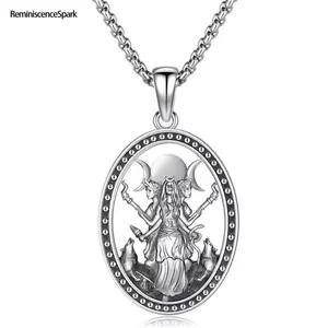 Unisex Hecate Goddess Spiritual Protection Amulet Necklace - Silver-Tone Oval 3-Month Goddess Pendant, Divine Guidance Witch Jewelry for Daily Wear, Mystic Practices