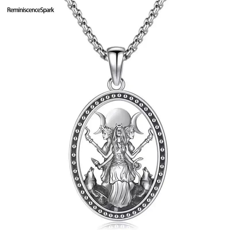 Hecate Goddess Amulet Chains Necklace - Silver-Tone Oval Pendant Spiritual Protection Accessory, Unisex Mystic Witch Decorative Fashion Gift Necklace for Daily Wear, Accessory Necklace