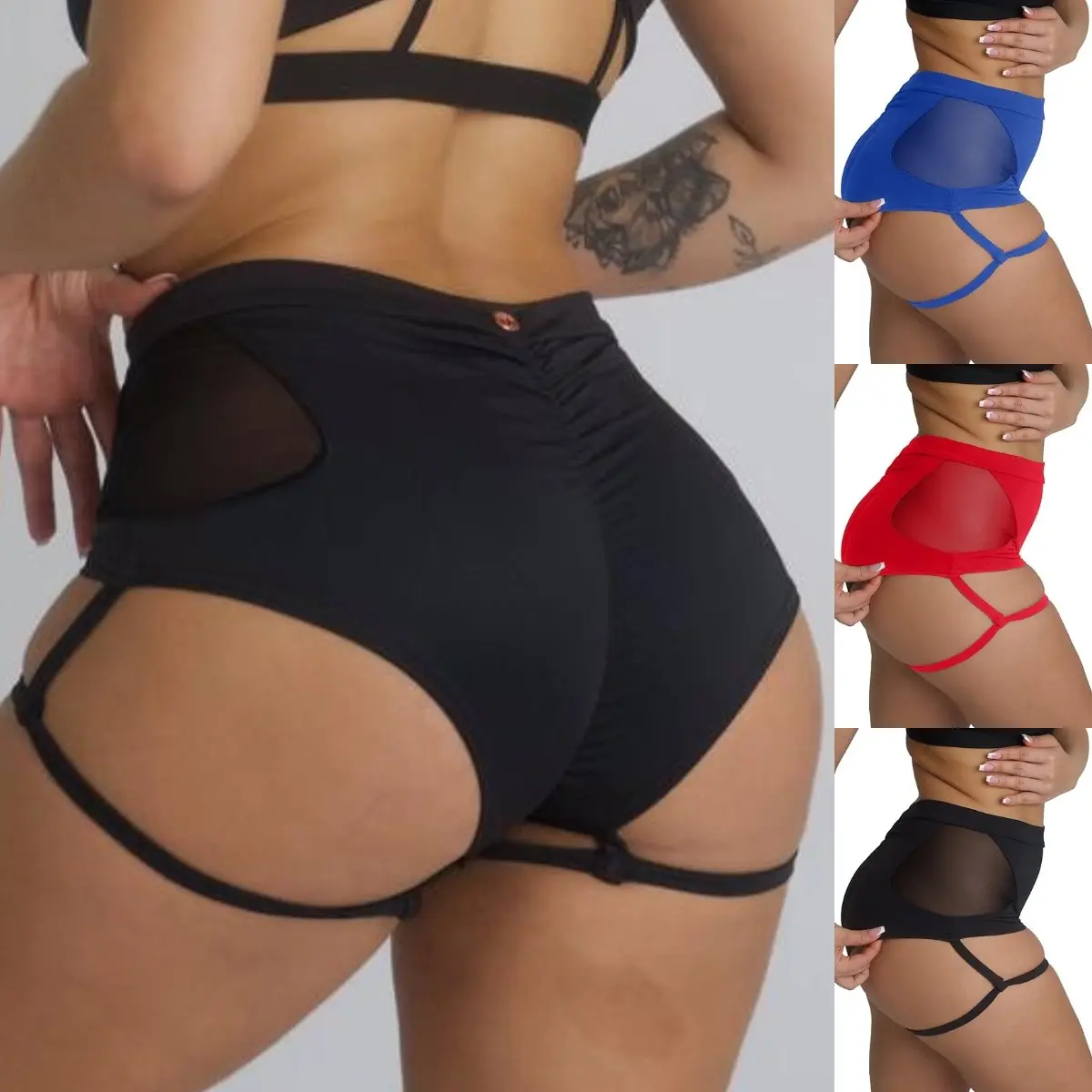 Goranbon Womens Booty Shorts High Waist Pole Dance Garter Shorts Sexy Butt Lifting Cut Out Gym Yoga Shorts