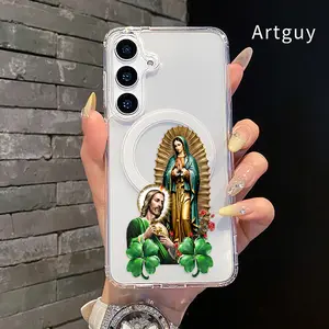Magnetic Phone Case Supports Wireless Charging Case for  Samsung Galaxy S26 S23 Ultra S24 Plus FE S25 S22+ Divine Holy Pair Pattern Non-Yellowing Shockproof Clear Slim Protective Softcase Transparent Acrylic Large Hole Cover