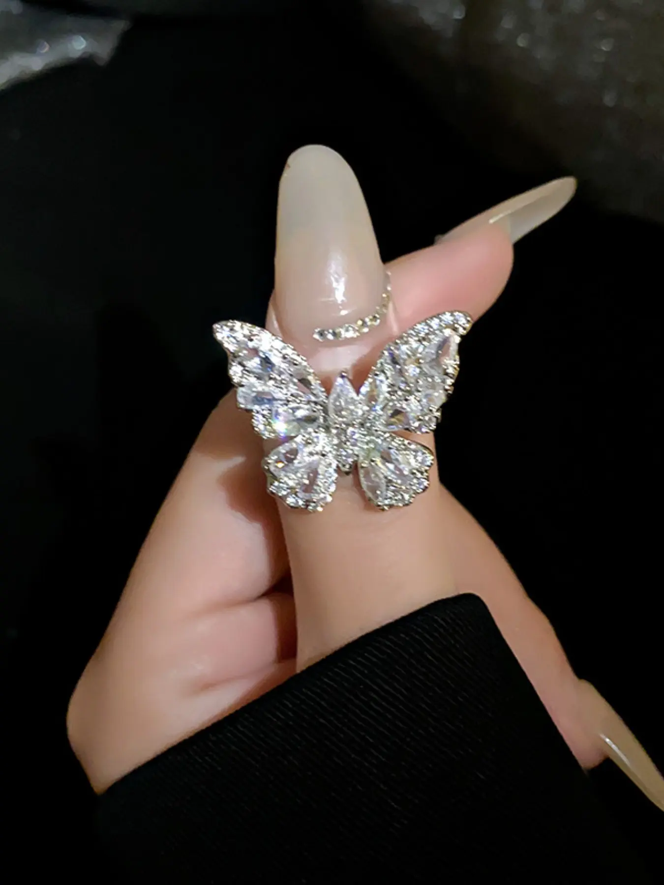 Shimmering Crystal Butterfly Open Ring, Bridal Statement Ring, Full Diamond Zircon Elegance Jewelry, Versatile Gift for Girlfriend/mom/bridesmaid, All Seasons