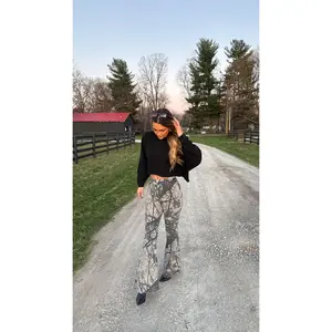 Fiona High Waisted Bell Bottom Flare Jeans - Storm Grey Camo