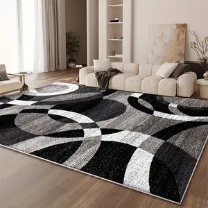 Abstract Rectangular Ring Rug: HD Printing, Double Lock Edge, Machine Washable, Non - Slip. Ideal for Living Room, Bedroom & More, Great as Gifts, Modern Abstract Geometric Pattern Rug