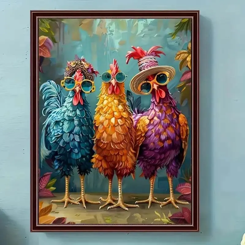 Colorful Rooster Mosaic Canvas Wall Art, Home Wall Decoration, Unframed Canvas Painting, Modern Art for Living Room, Kitchen, Bedroom