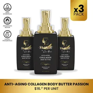 3 Bottles of Elixir by Cocó March Passion Body Butter Cream, Moisturizing Body Lotion for All Skin Types - 8.5 fl oz (250ml) Hydrating Skin Care