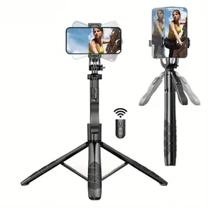 62" Phone Tripod & Selfie Stick, All in One Extendable Cell Phone Tripod with Wireless Remote, Tripods Stand for iPhone & Travel Selfie Stick 360° Rotation Compatible with iPhone Android, Camera