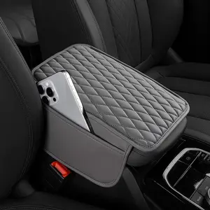 Car Center Console Cover, Upgraded Faux Leather Armrest Seat Box Cover with 2 Storage Bags, Universal Waterproof Car Armrest Cover Cushion Comfortable Car Decor Accessories for Most Vehicles ( Gray)