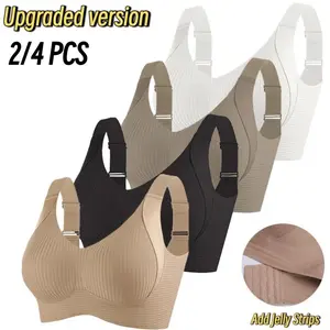 F 2/4PCS EssElegance Women's Solid Wireless Bra, Comfortable Breathable Push Up Bra, Softness Lightweight Lingerie for All Seasons